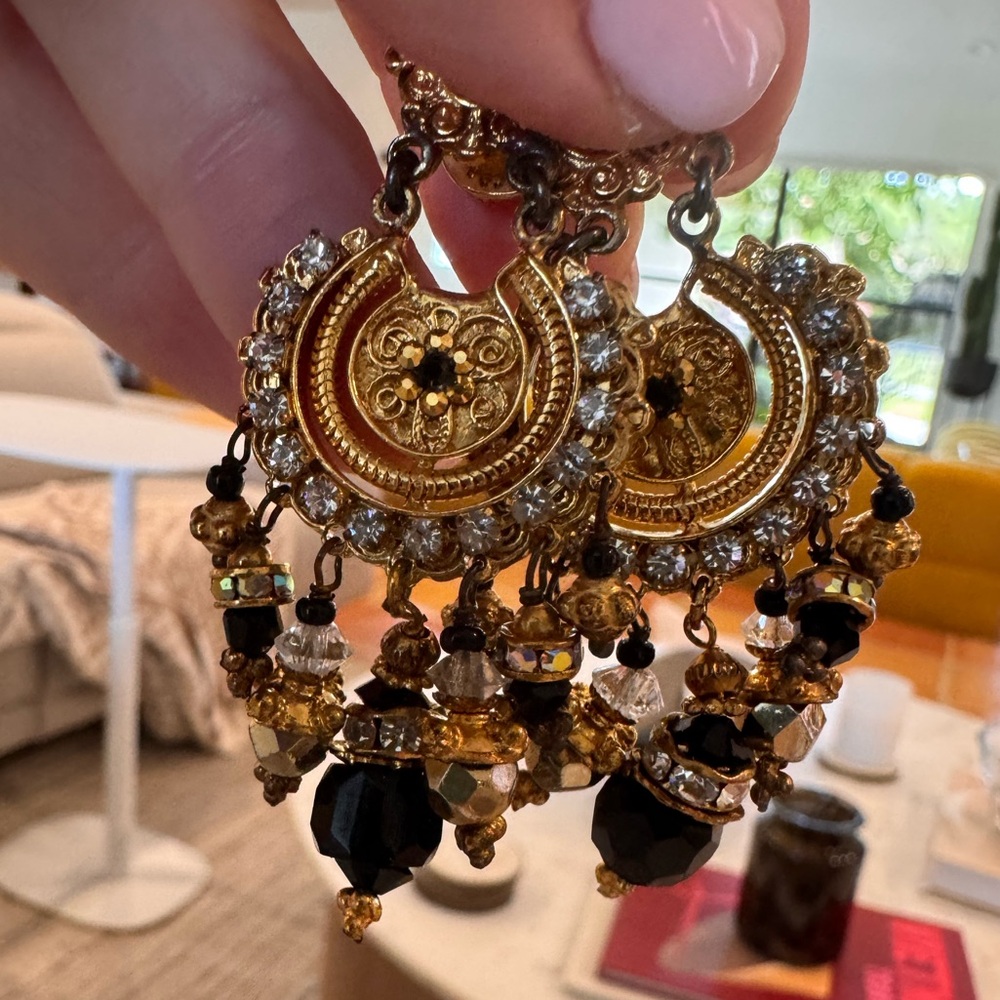 Ornate Gold and Black Chandelier Earrings GAS BIJOUX